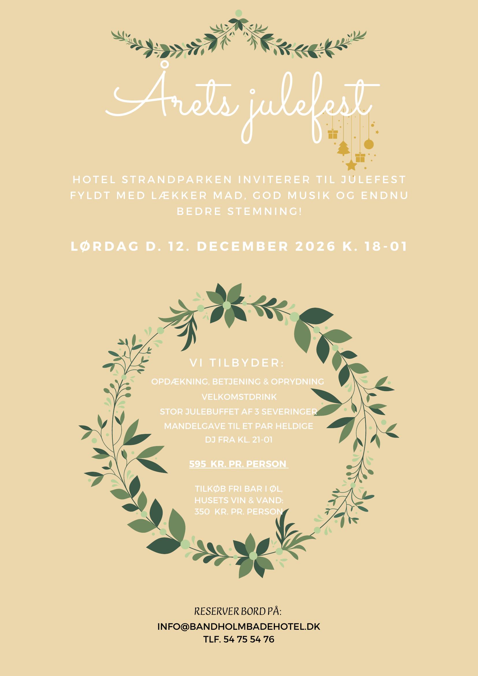 Flyer for årets julefest på Bandholm Badehotel