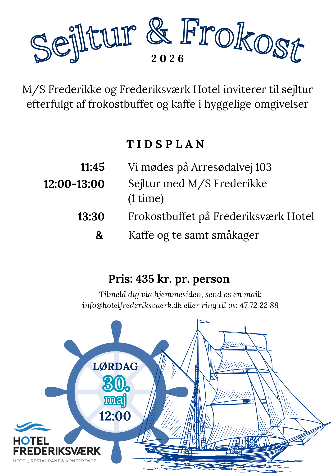 Sejltur & Frokost 2026 - M/S Frederikke og Bandholm Badehotel